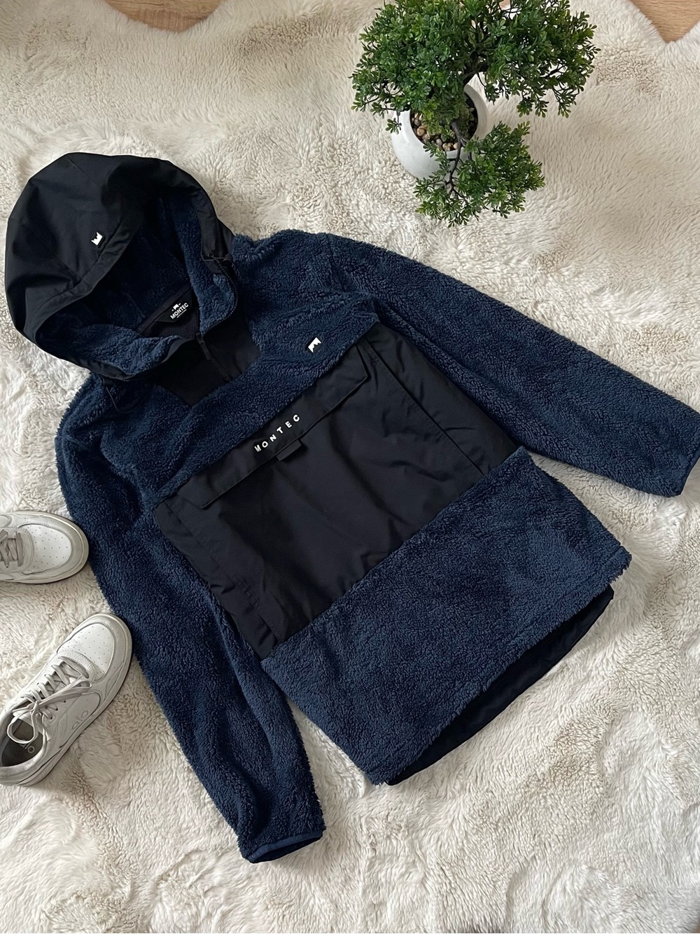 Montec Pile Fleece Half-Zip Anorak Hoodie XL Blue